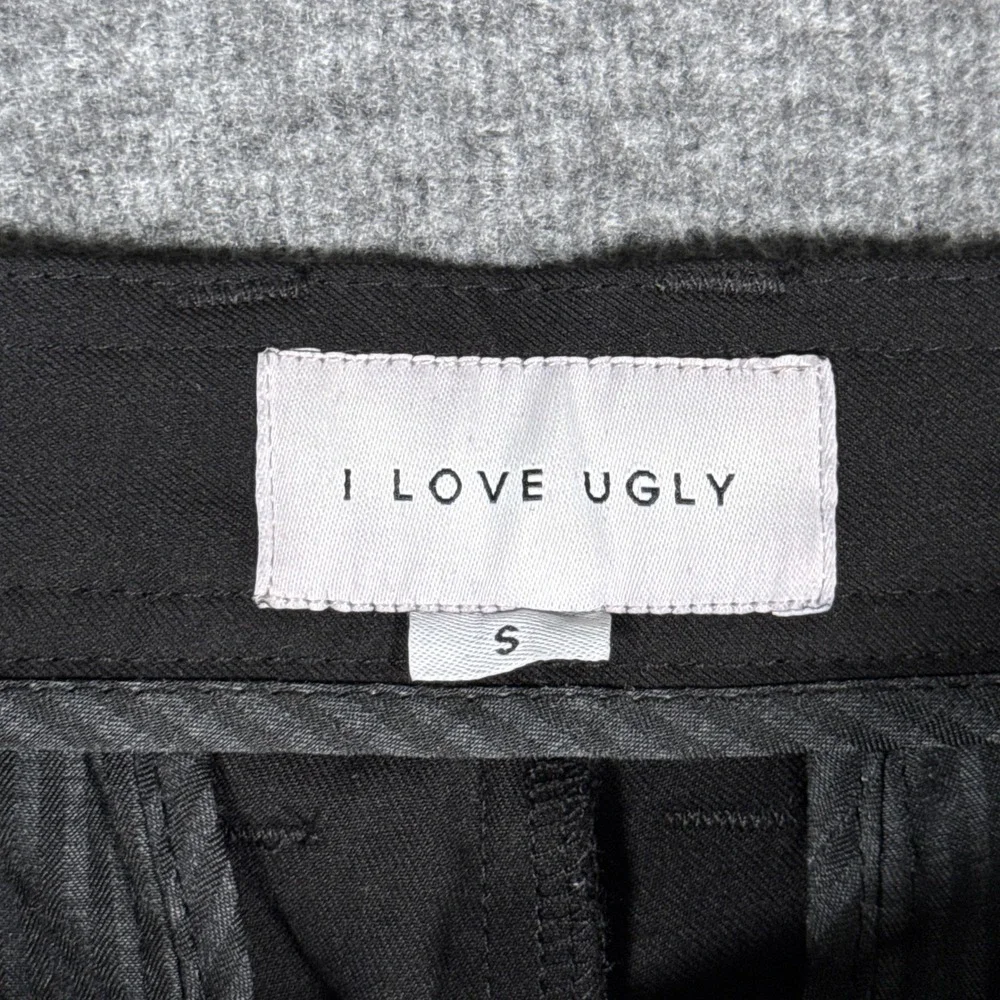 I Love Ugly Winston Pants Mens Small Black Pleated Wool Blend Stretch Trousers